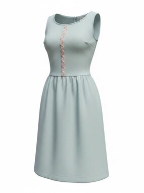 Vintage 1960s Pastel Blue Fit and Flare Dress Textured Sleeveless